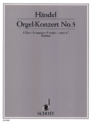 Book cover for Organ Concerto No. 5 F Major Op. 4/5 HWV 293