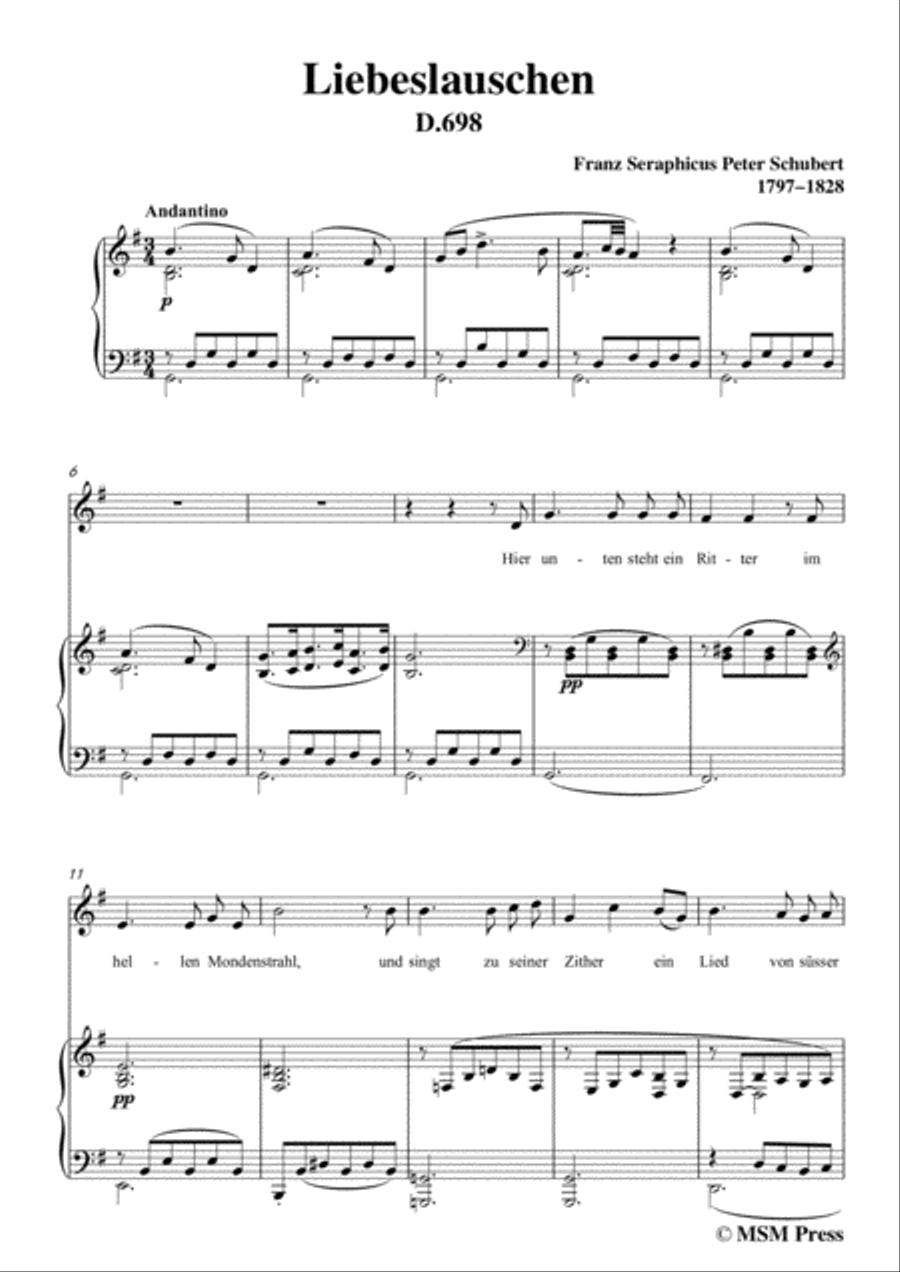 Schubert-Liebeslauschen(The Maiden's Serenade),D.698,in G Major,for Voice&Piano Voice scores gallery preview page 3