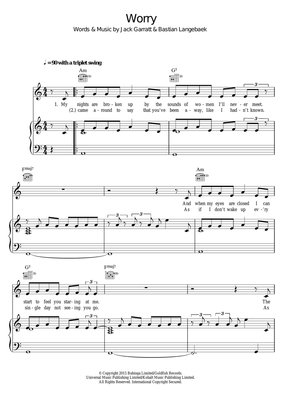 Worry Piano, Vocal scores gallery preview page 1