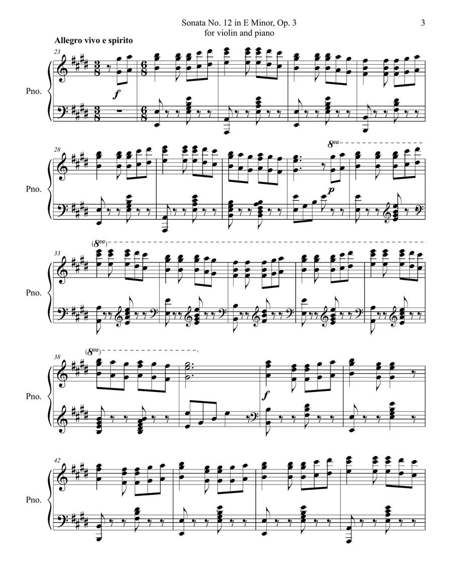 Sonata No. 12 in E Minor Op. 3 Piano Solo scores gallery preview page 4