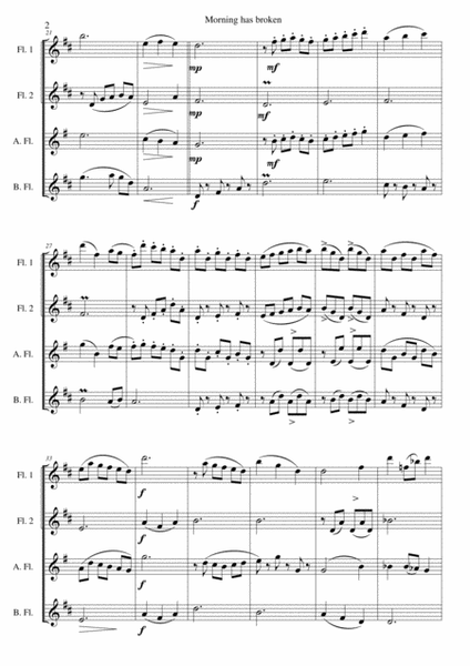 Variations on Morning has broken (Bunessan) for flute quartet image number null