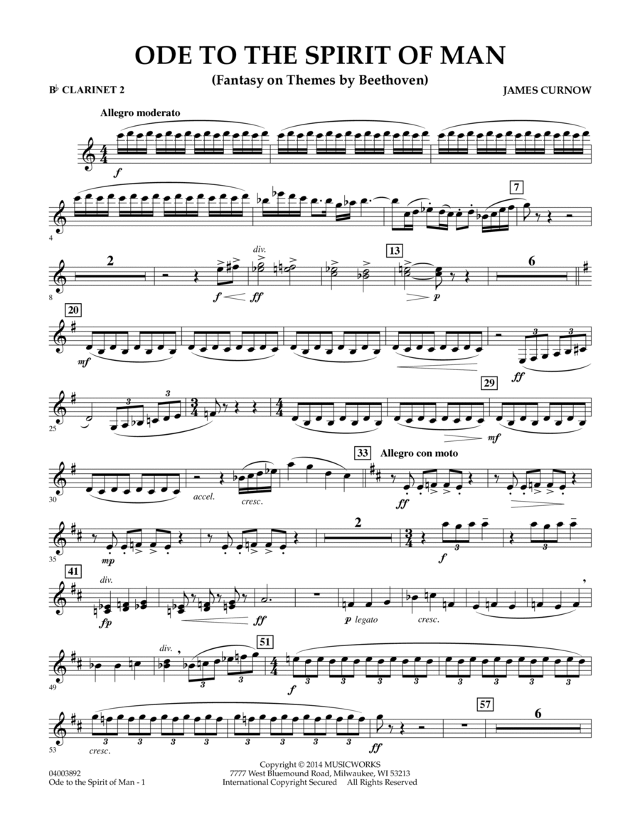 Ode to the Spirit of Man - Bb Clarinet 2 Concert Band scores gallery preview page 1