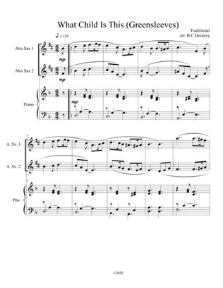 What Child Is This (Greensleeves) for alto sax duet with optional piano accompaniment