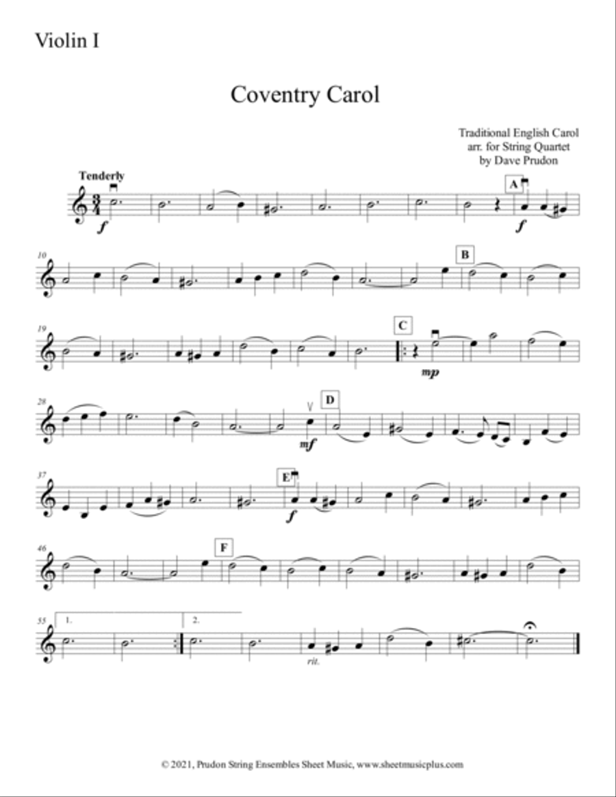 Coventry Carol for String Quartet String Quartet scores gallery preview page 4