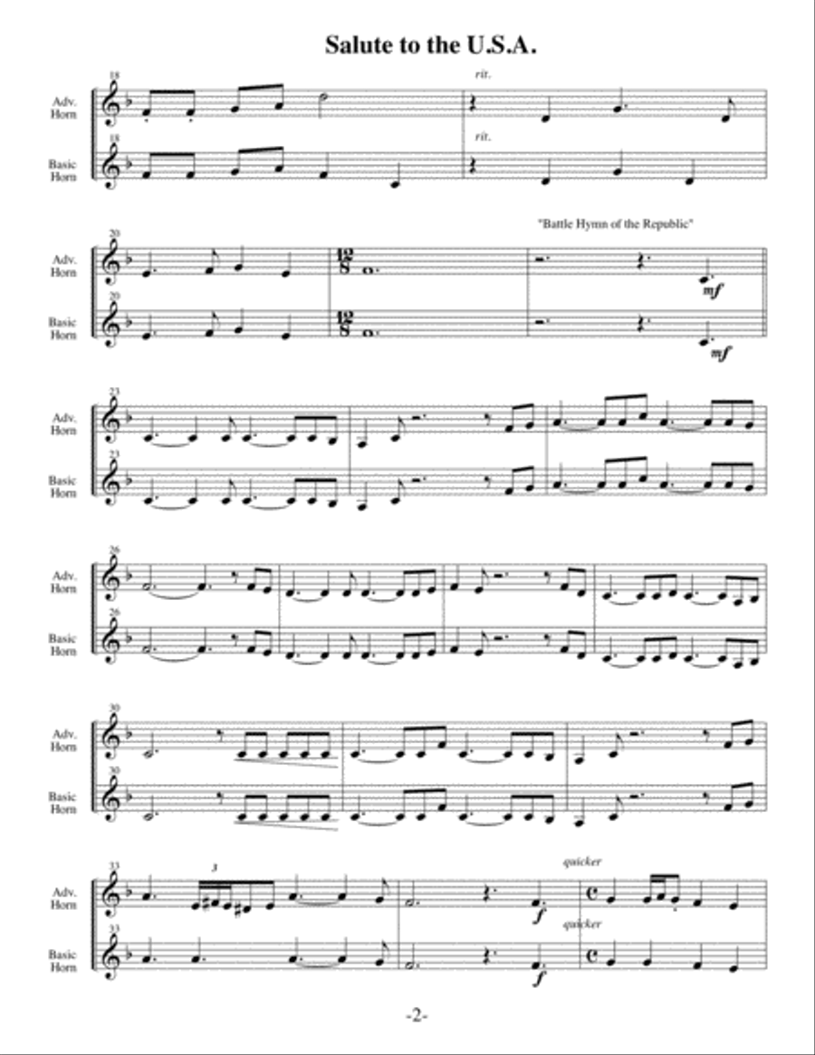 Salute to the USA (Arrangements Level 3-5 for HORN + Written Acc) Horn Solo scores gallery preview page 3