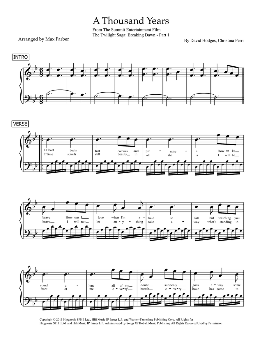 A Thousand Years Piano Solo scores gallery preview page 1