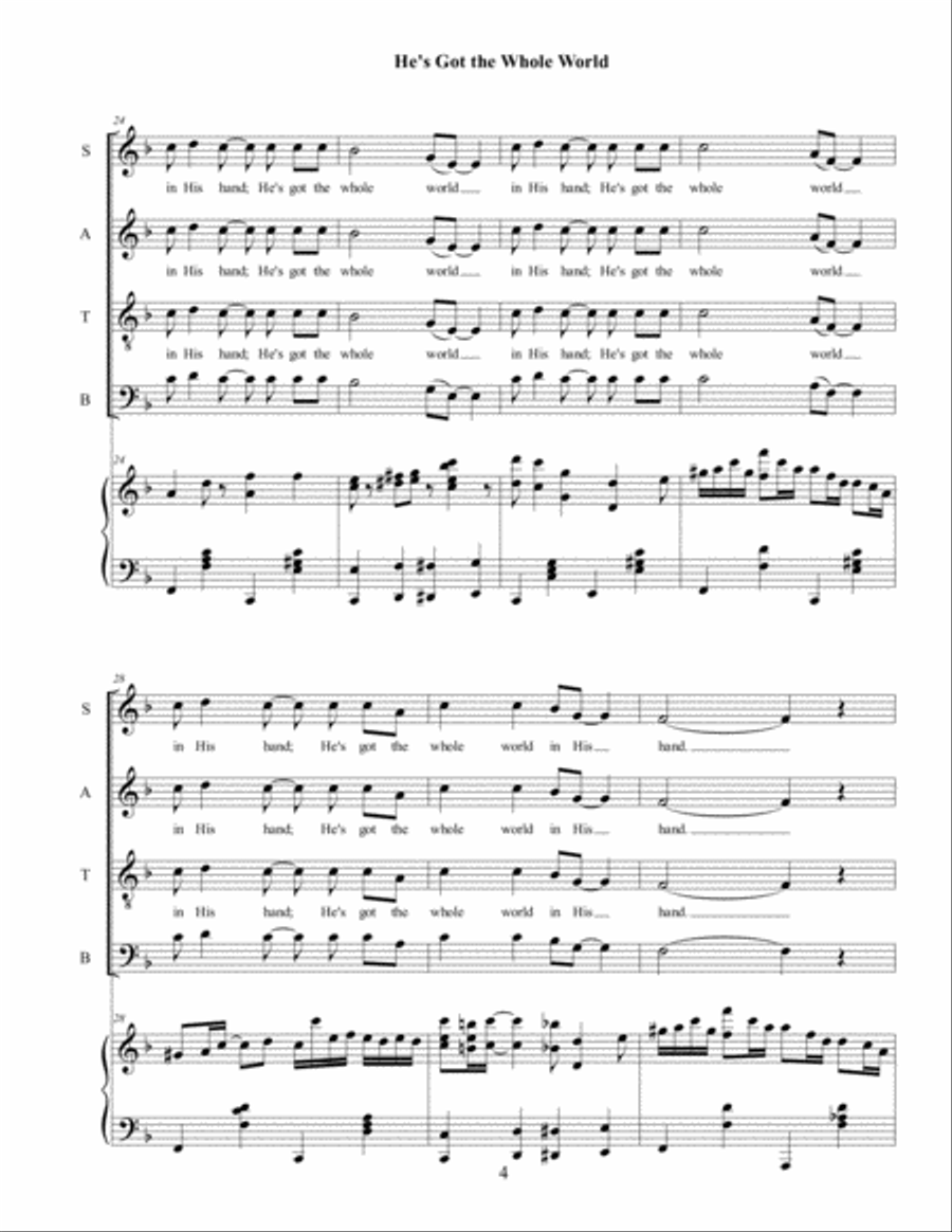 He's Got the Whole World in His Hand 4-Part scores gallery preview page 4
