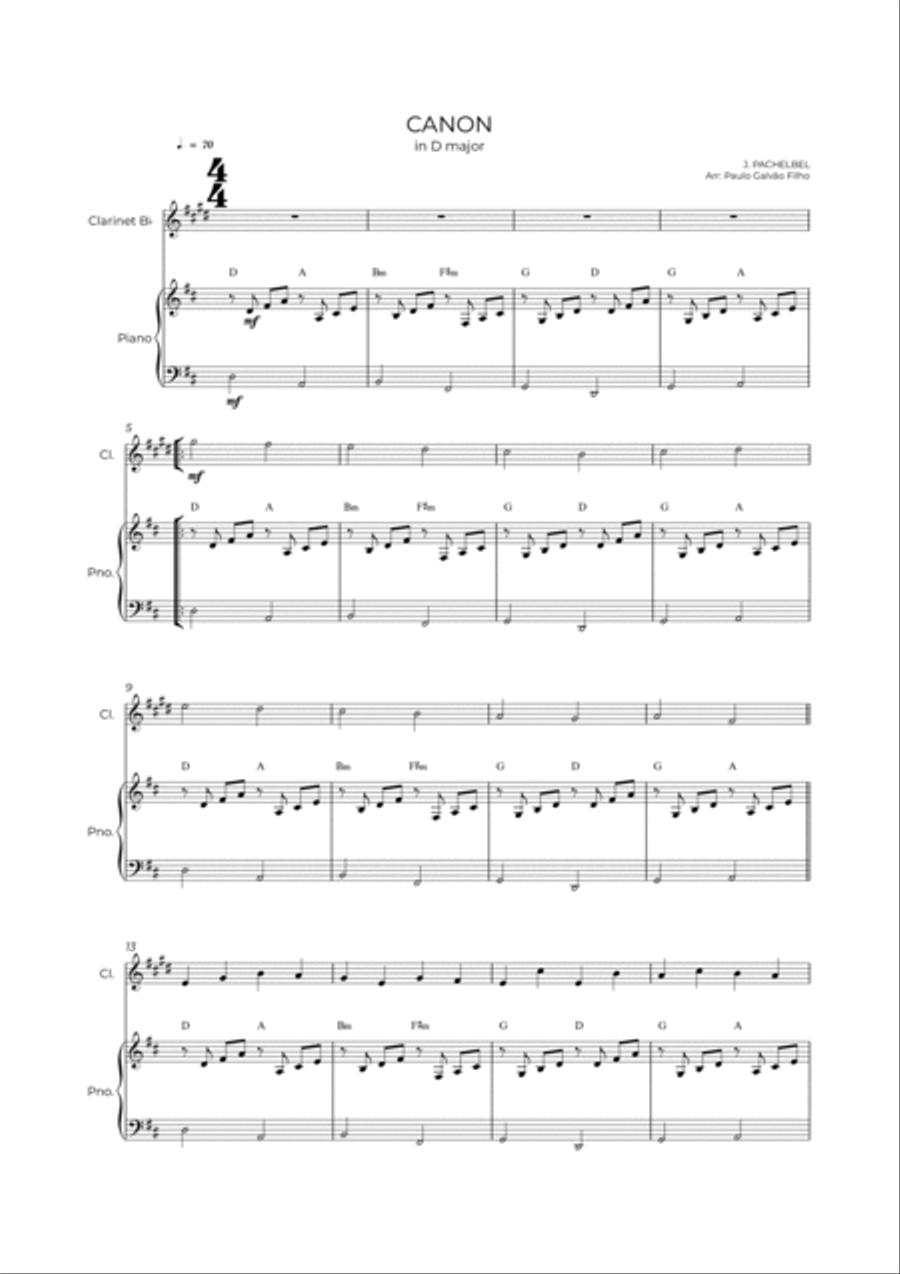 CANON IN D - CLARINET & PIANO Clarinet Solo scores gallery preview page 2
