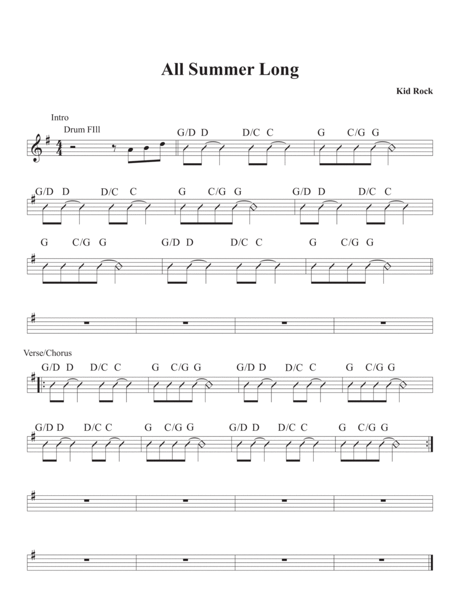 All Summer Long All Summer Long Piano, Vocal, Guitar scores gallery preview page 1