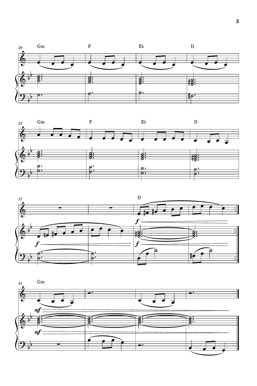 Carol of the Bells for Bb Clarinet and Piano (Very Easy - Beginner) in G minor - With Chords B-Flat Clarinet scores gallery preview page 3
