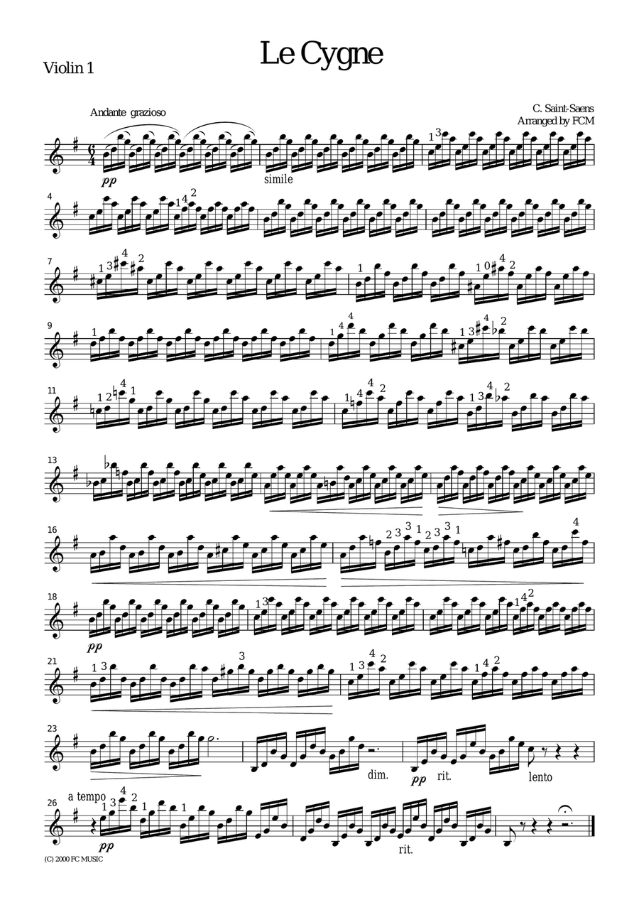 Saint-Saens Le Cygne (The Swan), for string quartet, CS401 String Quartet scores gallery preview page 3