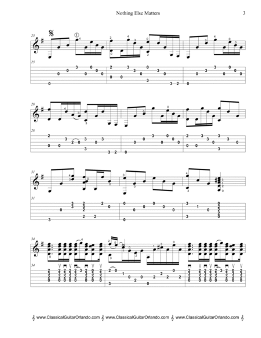 Nothing Else Matters Classical Guitar scores gallery preview page 3