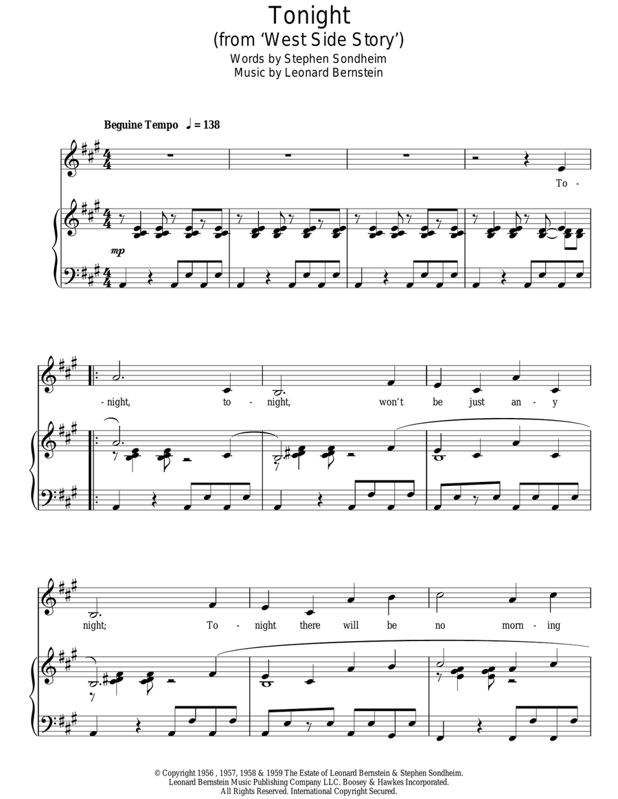 Tonight (from West Side Story) Piano, Vocal scores gallery preview page 1