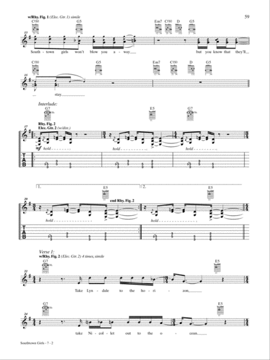Southtown Girls Southtown Girls Guitar Tablature scores gallery preview page 2
