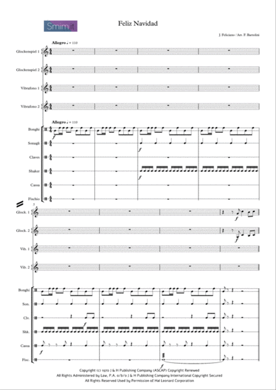 Feliz Navidad Christmas scores gallery preview page 1