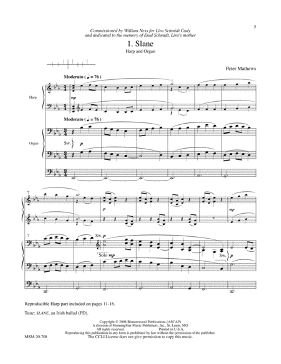 Slane No. 1 from Hymns for Harp and Organ Harp scores gallery preview page 2