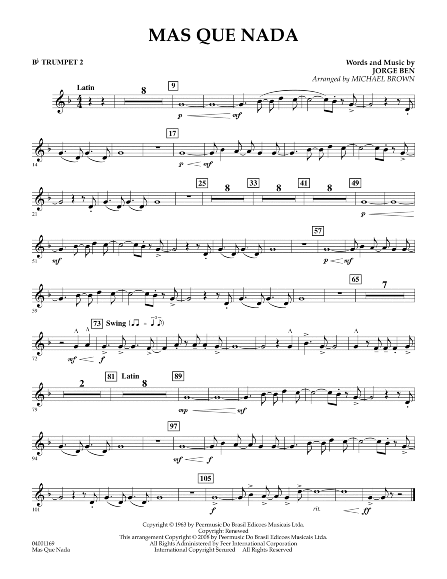 Mas Que Nada - Bb Trumpet 2 B-Flat Trumpet scores gallery preview page 1