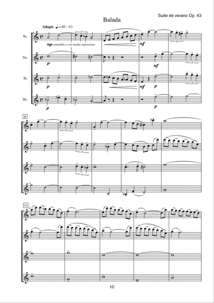 Suite de verano, Op. 43 for Saxophone Quartet Saxophone Quartet scores gallery preview page 4