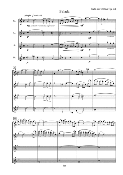 Suite de verano, Op. 43 for Saxophone Quartet