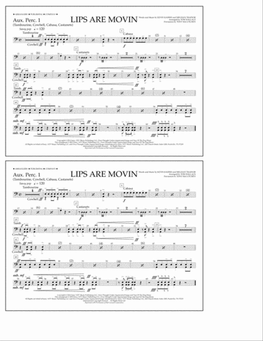 Lips Are Movin - Aux. Perc. 1 Marching Band scores gallery preview page 1