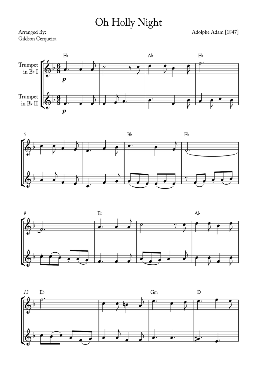 Oh Holy night Trumpet Duet scores gallery preview page 1
