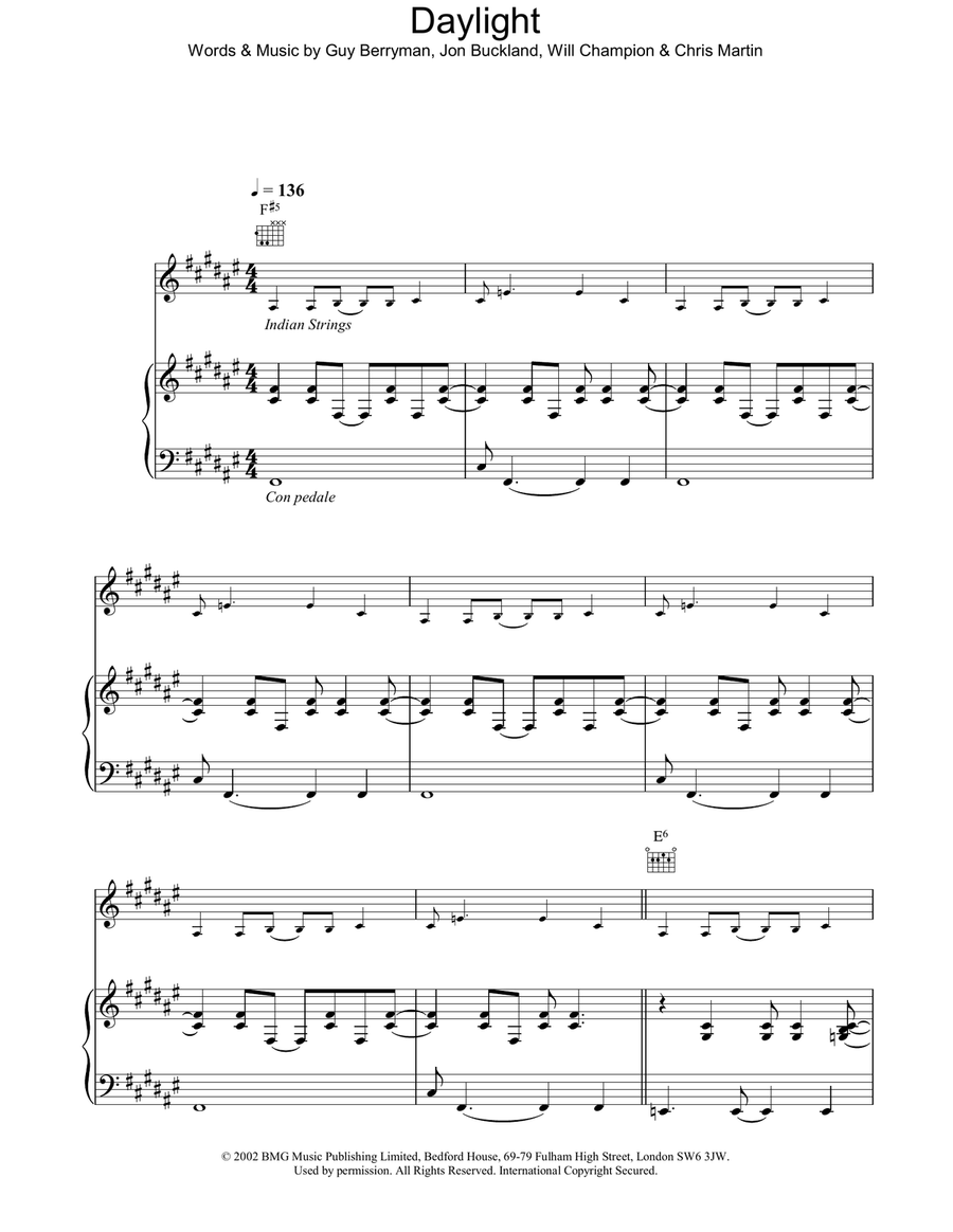 Daylight Daylight Piano, Vocal, Guitar scores gallery preview page 1