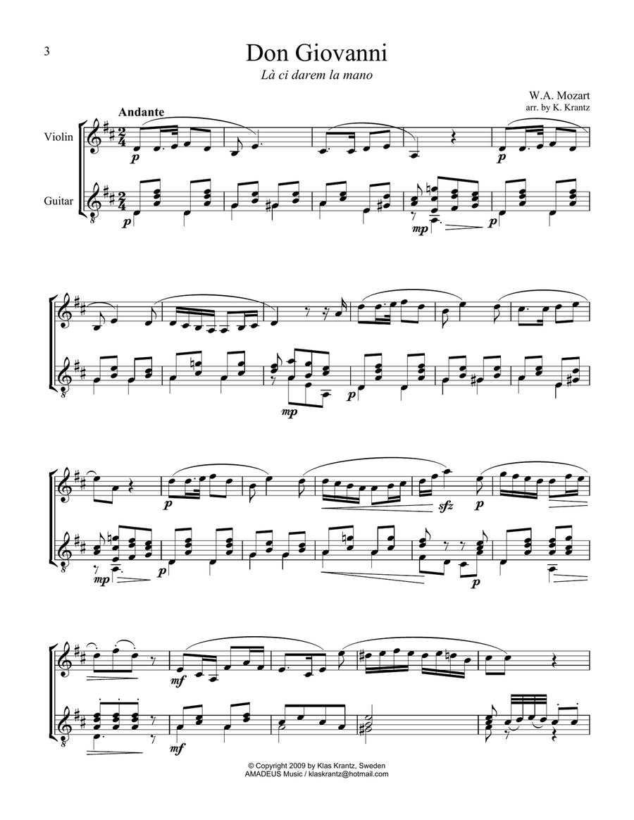 8 short pieces by W.A. Mozart arranged for violin and guitar String Duet scores gallery preview page 4