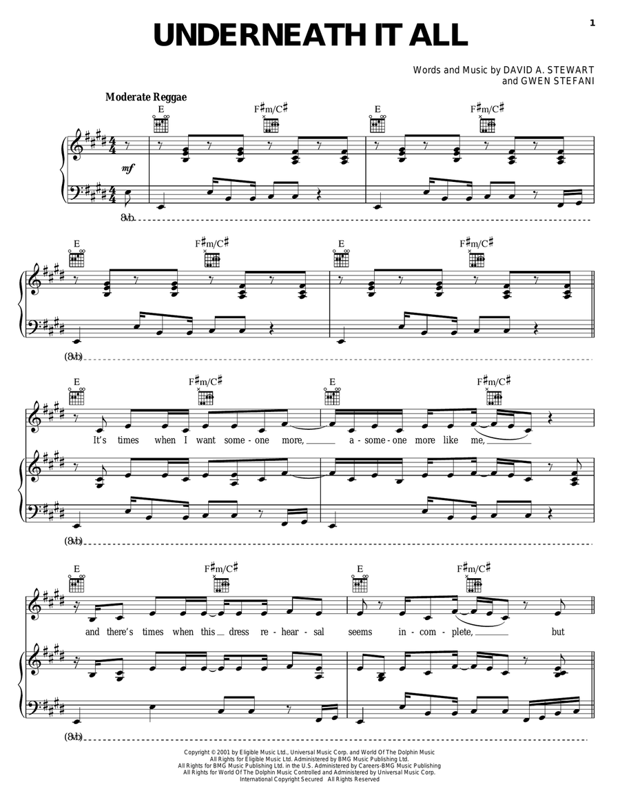 Underneath It All Piano, Vocal, Guitar scores gallery preview page 1