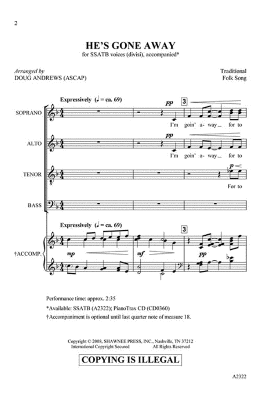 He's Gone Away He's Gone Away SSATB scores gallery preview page 2