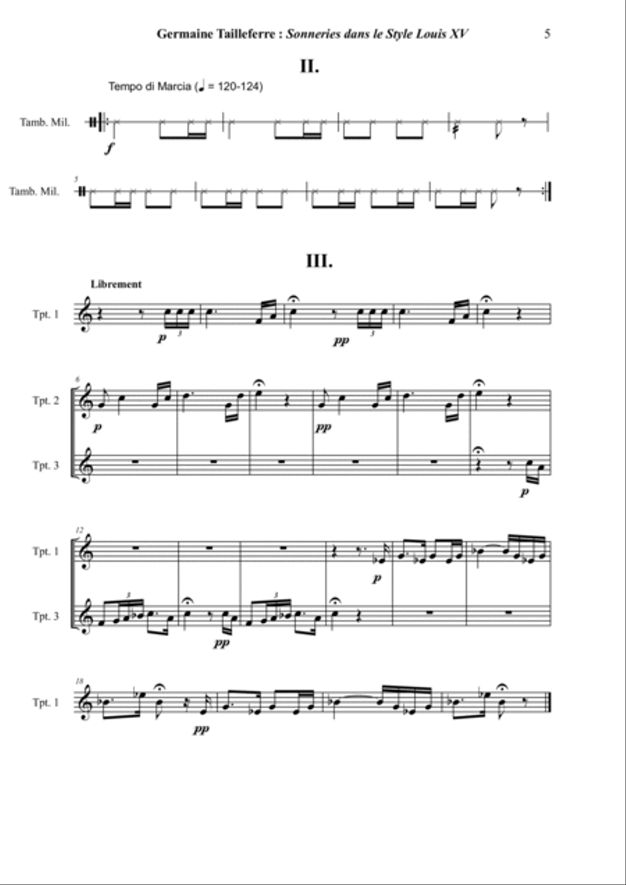 Germaine Tailleferre : Sonneries dans le Style Louis XV Chamber Music scores gallery preview page 5