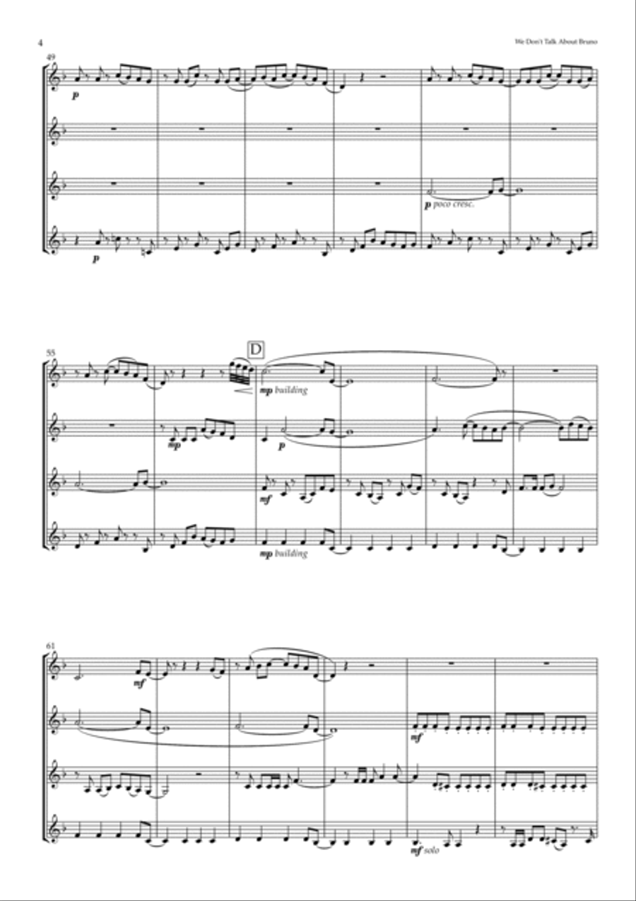 We Don't Talk About Bruno Clarinet Quartet scores gallery preview page 4