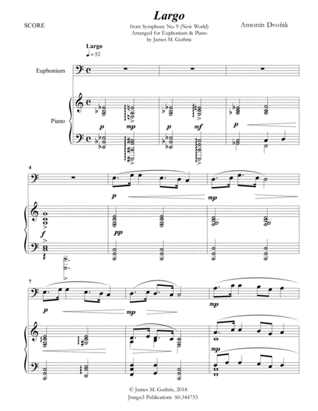 Dvořák: Largo from the New World Symphony for Euphonium & Piano image number null