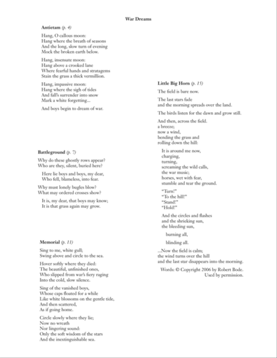 War Dreams Song Cycle for Tenor Voice and Piano Tenor Voice scores gallery preview page 1
