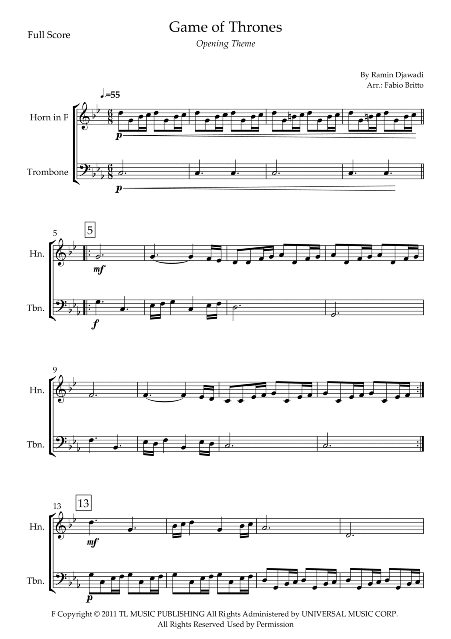 Game Of Thrones Brass Duet scores gallery preview page 1
