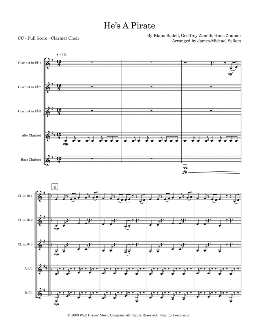 He's A Pirate by Hans Zimmer Clarinet Choir - Digital Sheet Music