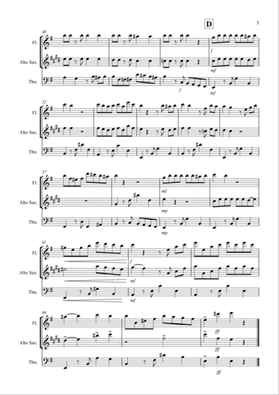 Alto Saxophone and Trombone Trio, Tango á Trois for Flute Small Ensemble scores gallery preview page 3