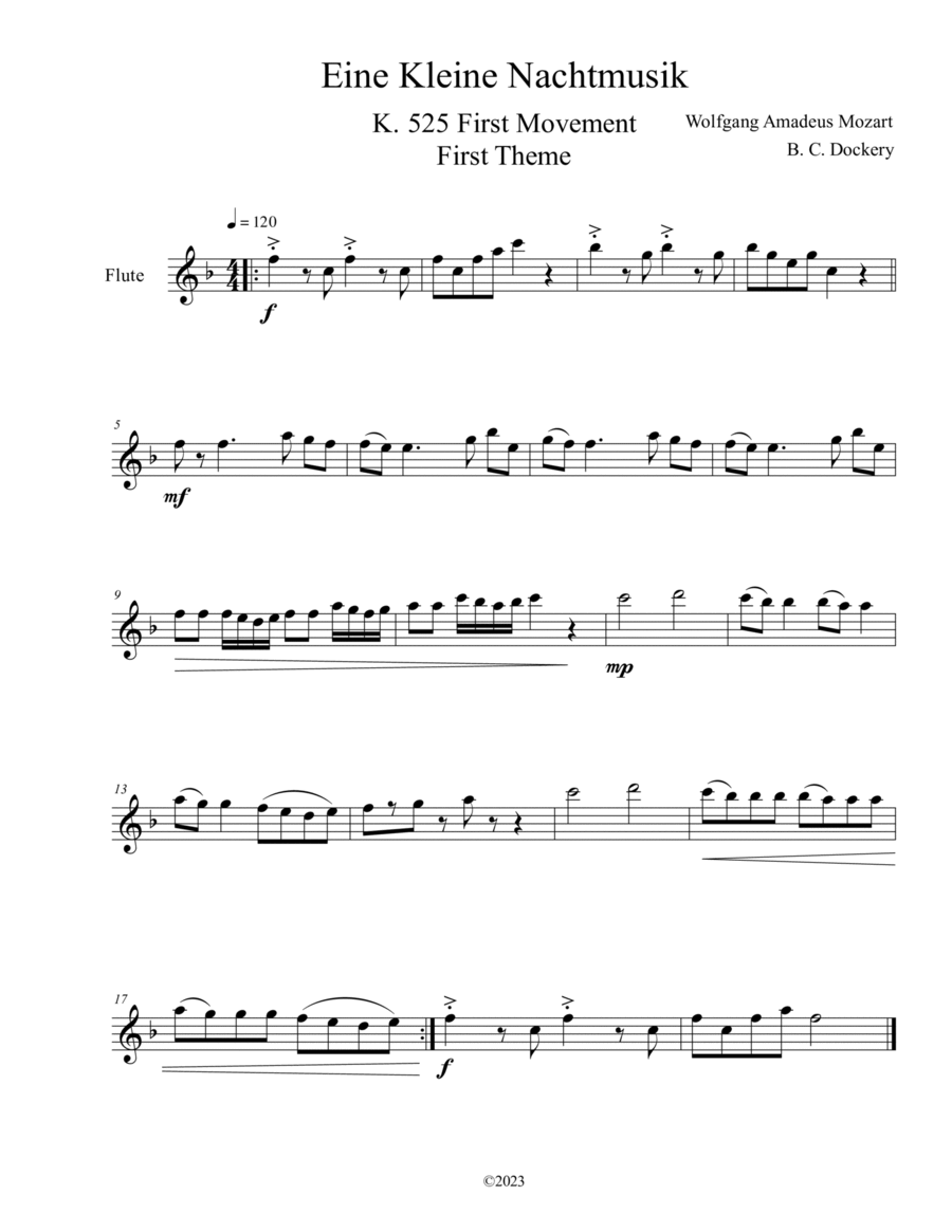 Eine Kleine Nachtmusik (A Little Night Music) K. 525 Mvmt. I for Flute Solo image number null