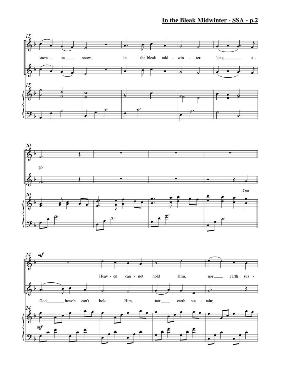 In the Bleak Midwinter (SSA) SSA scores gallery preview page 3
