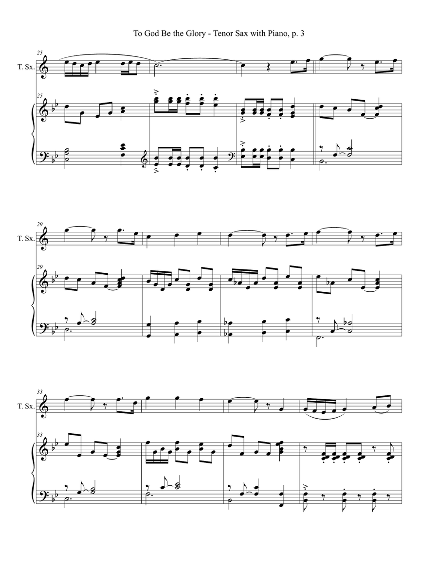 TO GOD BE THE GLORY One Movement Hymn Sonata (for Tenor Sax and Piano with Score/Part) Tenor Saxophone scores gallery preview page 4