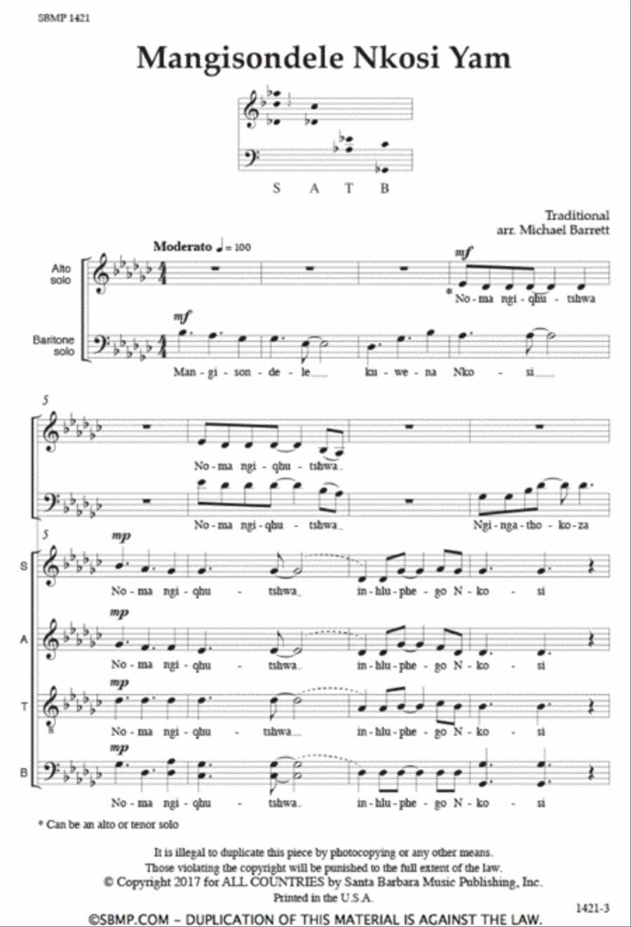 Mangisondele Nkosi Yam - SATB Octavo 4-Part scores gallery preview page 2