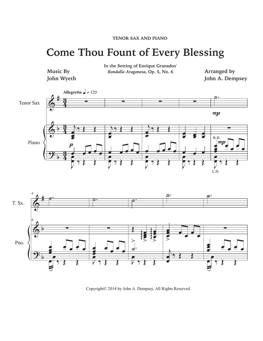 Come Thou Fount of Every Blessing (Tenor Sax and Piano) Tenor Saxophone scores gallery preview page 5