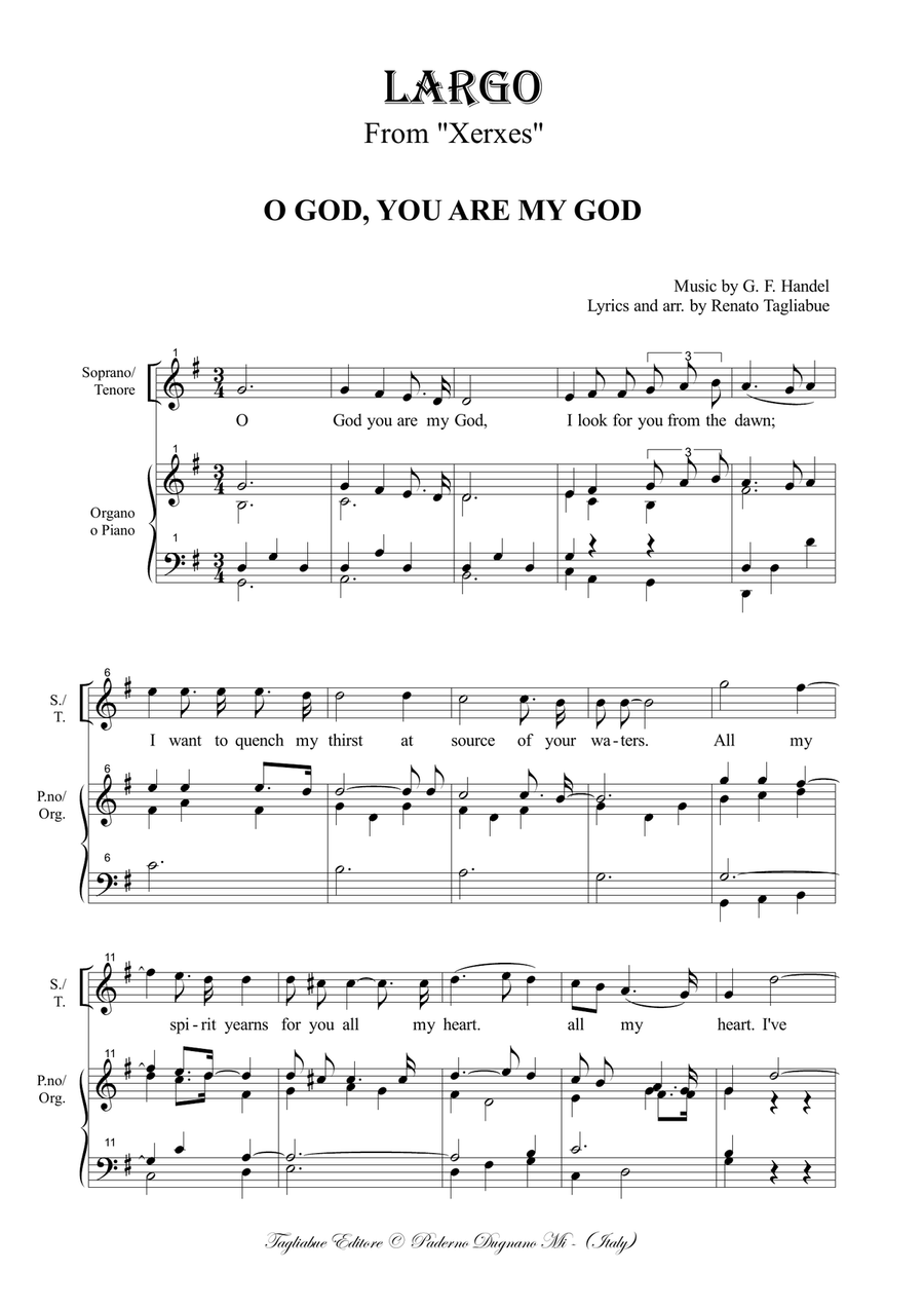 LARGO from Xerxes - O GOD, YOU ARE MAY GOD - Arr. for Sopr./Ten, P.no/Org. and Violin (ad libitum) Small Ensemble scores gallery preview page 2