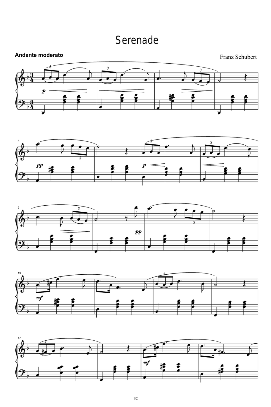 Serenade-Franz Schubert Serenade-Franz Schubert Piano Solo scores gallery preview page 1