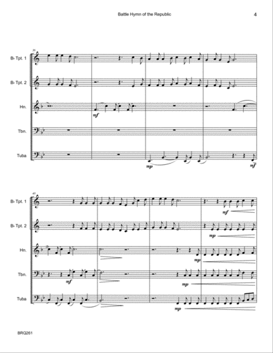 BATTLE HYMN OF THE REPUBLIC for BRASS QUINTET/SEXTET (unaccompanied) Brass Quintet scores gallery preview page 4
