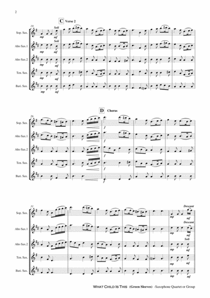 What Child Is This (Green Sleeves) - Saxophone Quartet or Group Score and Parts PDF image number null