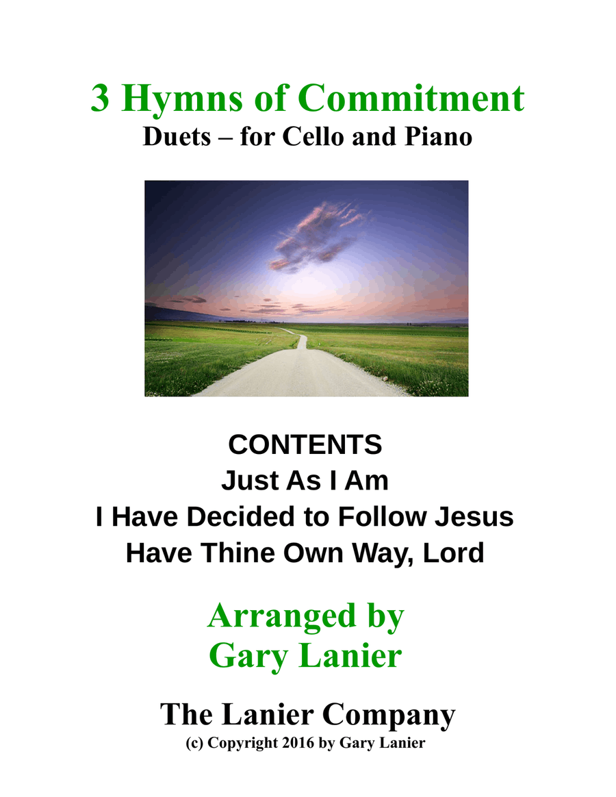 Gary Lanier: 3 HYMNS of COMMITMENT (Duets for Cello & Piano) Piano scores gallery preview page 1