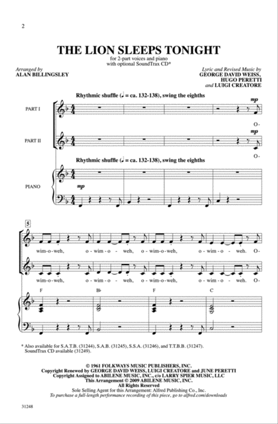 The Lion Sleeps Tonight The Lion Sleeps Tonight 2-Part scores gallery preview page 2