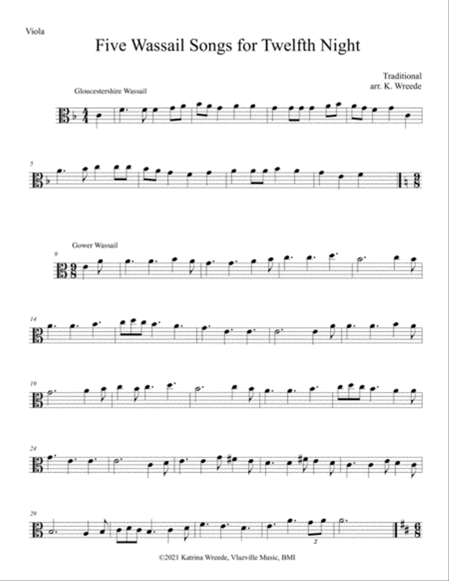 Five Traditional Wassail Songs for Twelfth Night - Solo Viola Viola Solo scores gallery preview page 1