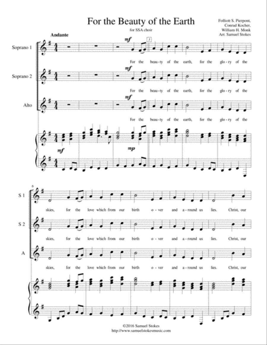For the Beauty of the Earth - SSA choir with piano accompaniment SSA scores gallery preview page 1