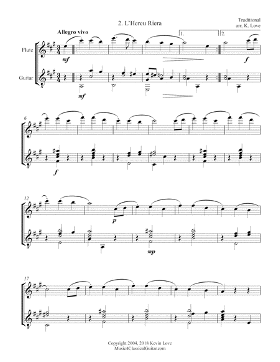 Three Catalan Folk Songs (Flute and Guitar) - Score and Parts Flute scores gallery preview page 3
